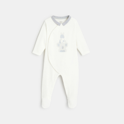 بدلة نوم من المخمل الحيواني مع ياقة شامبراي بيضاء منذ الولادة